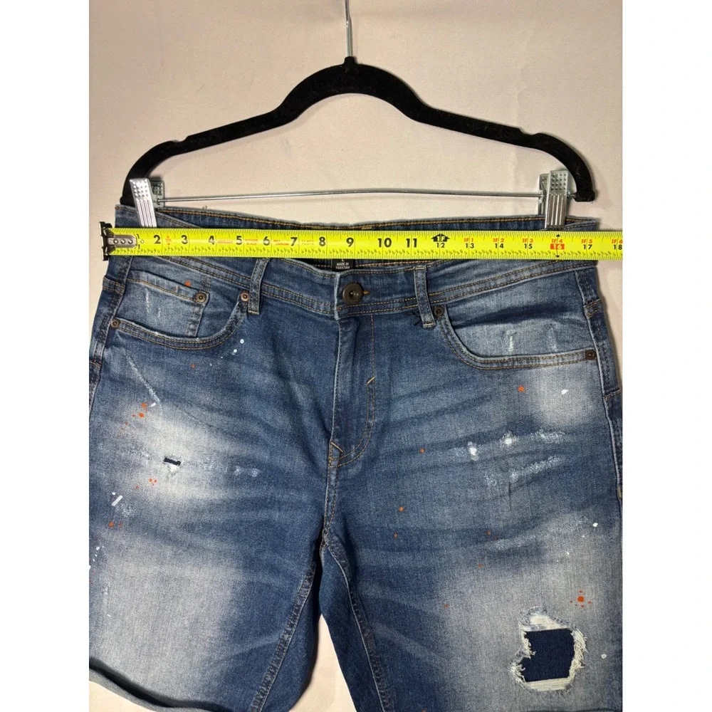 Smog Denim Mens Distressed Paint Splatter‎ Jean Shorts Blue Size L Cuffed Street